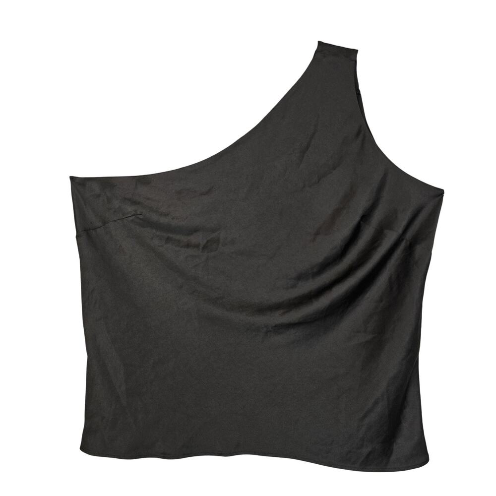 Express Shirt Womens XL Satin Black One Shoulder Asymmetrical Sleeveless Top NEW